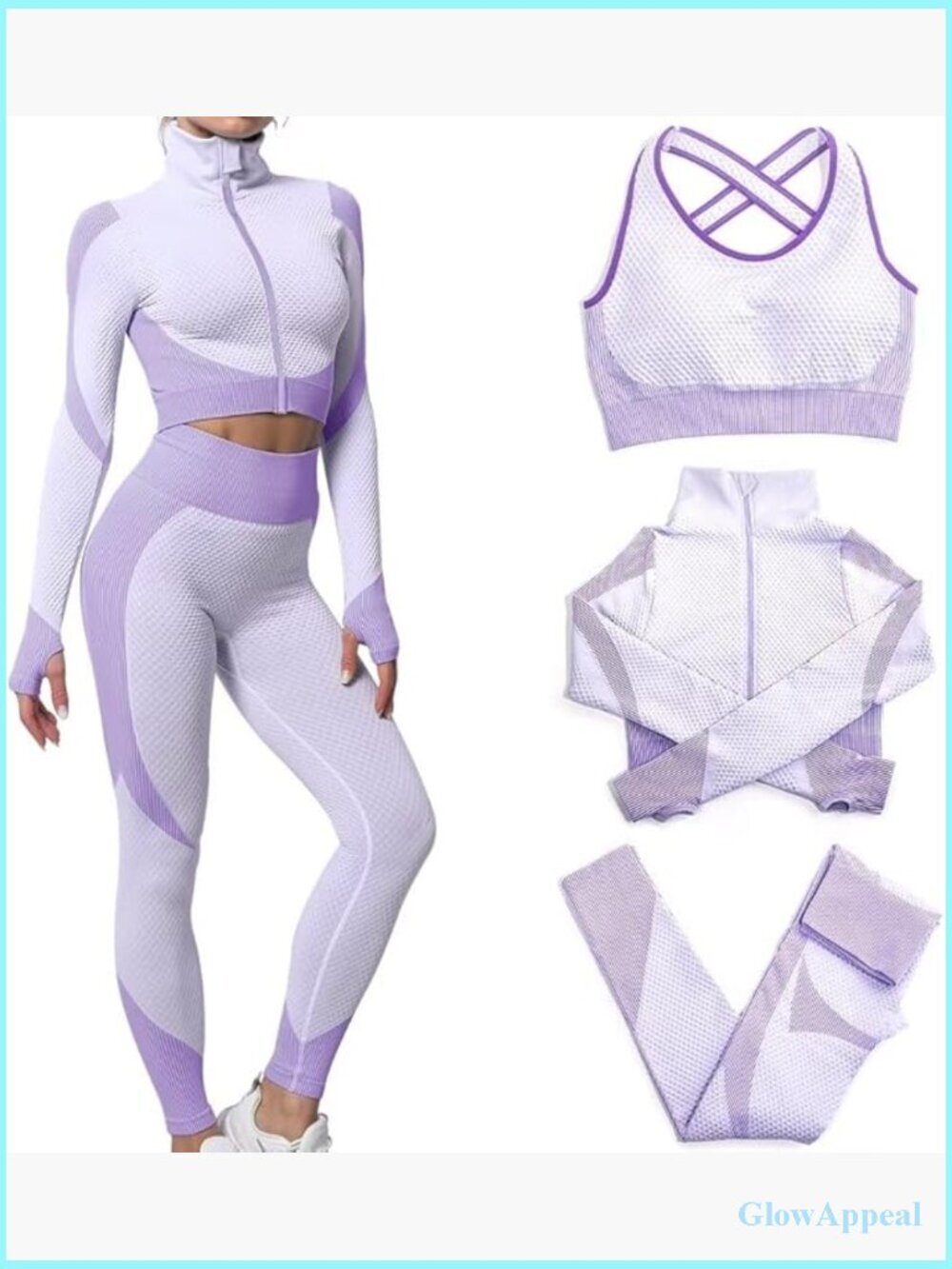 3pc Seamless Workout Set Yoga Sports Bra Crop Top Leggings